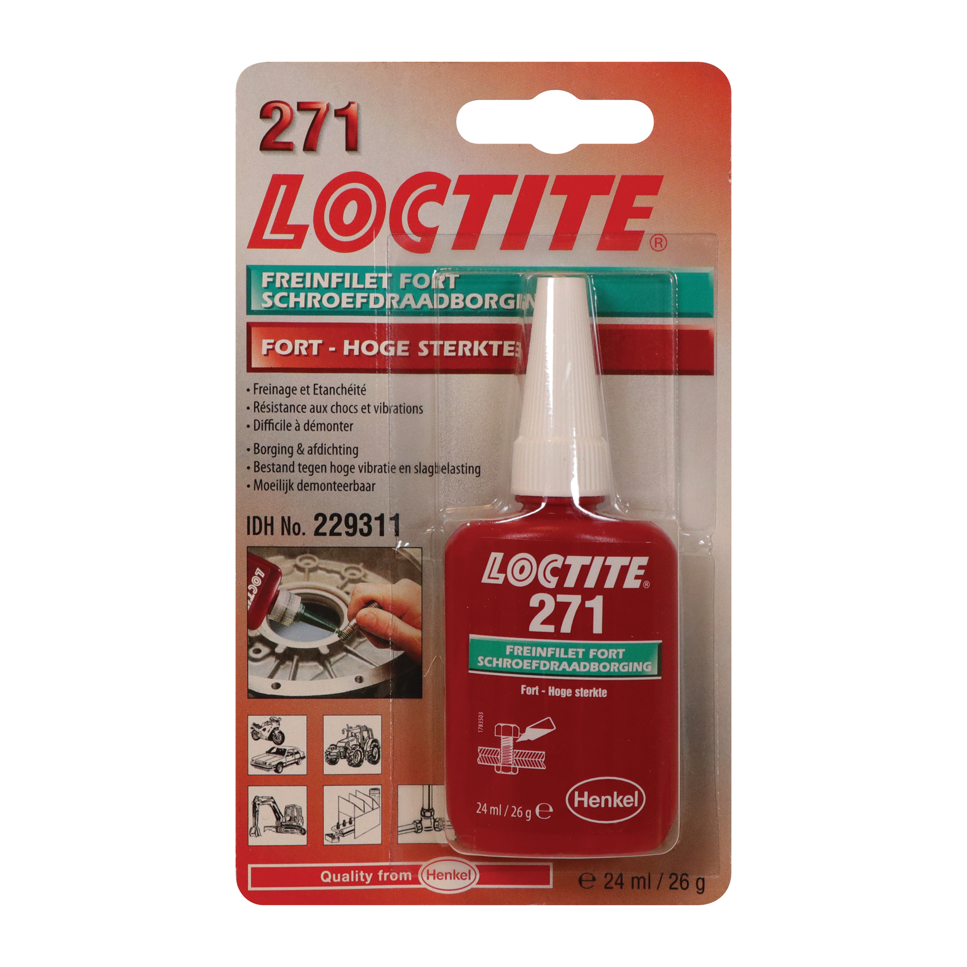 Loctite Loctite 271 Borgmiddel hoog rood 24ml 1831704