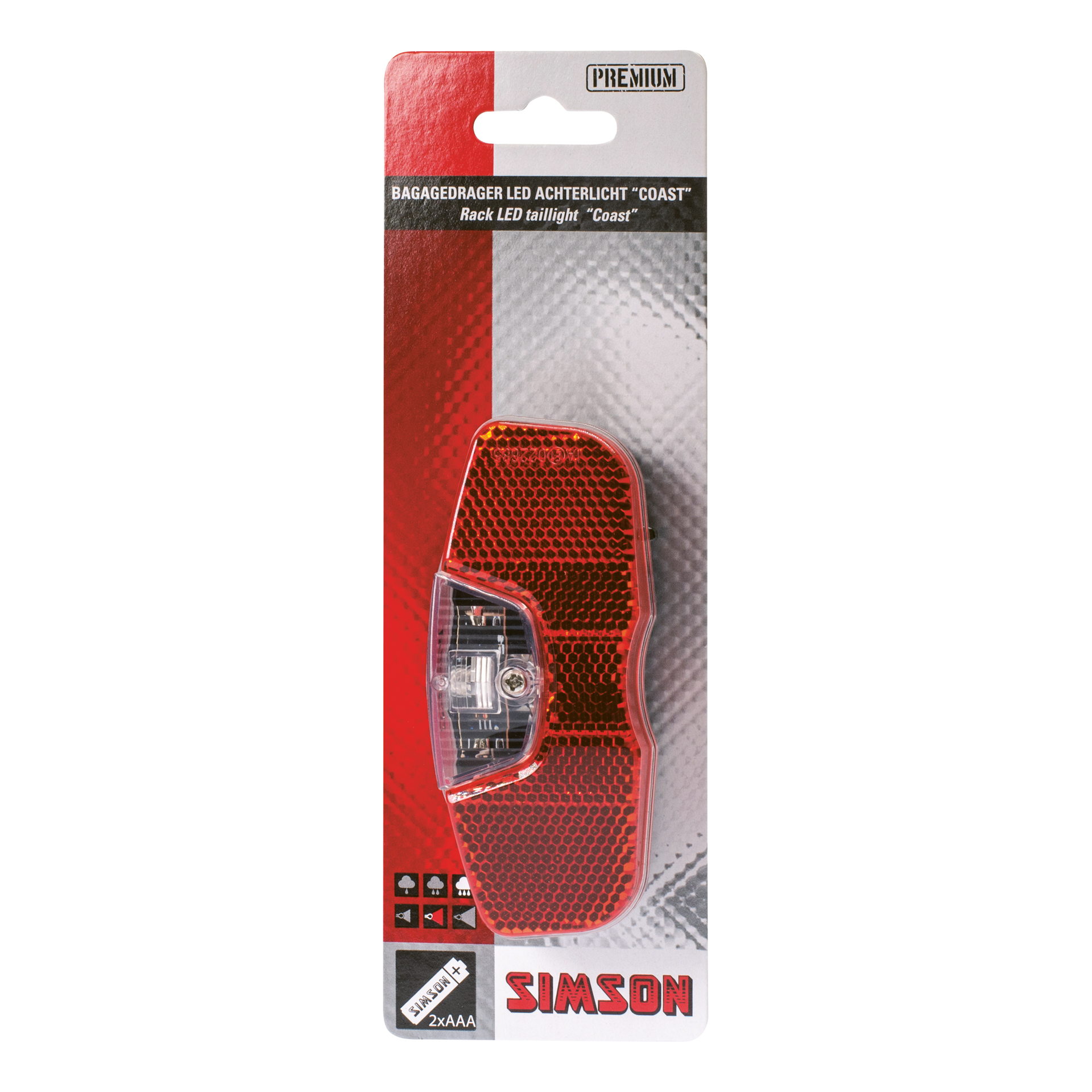 Simson Simson Batterij Bagagedrager achterlicht 'Coast' 1LED on/off 5322012