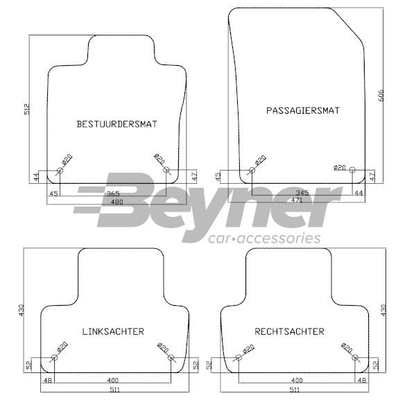 Beyner Pasklare stoffen matten MSV-1479522